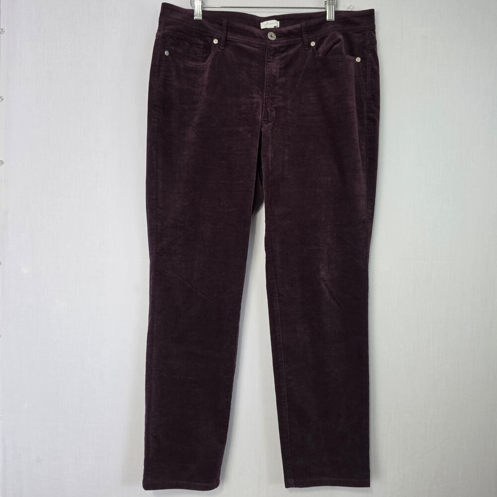 J.Jill Corduroy Mid Rise Pants sz 14 Purple Classic Straight Leg Preppy Timeless